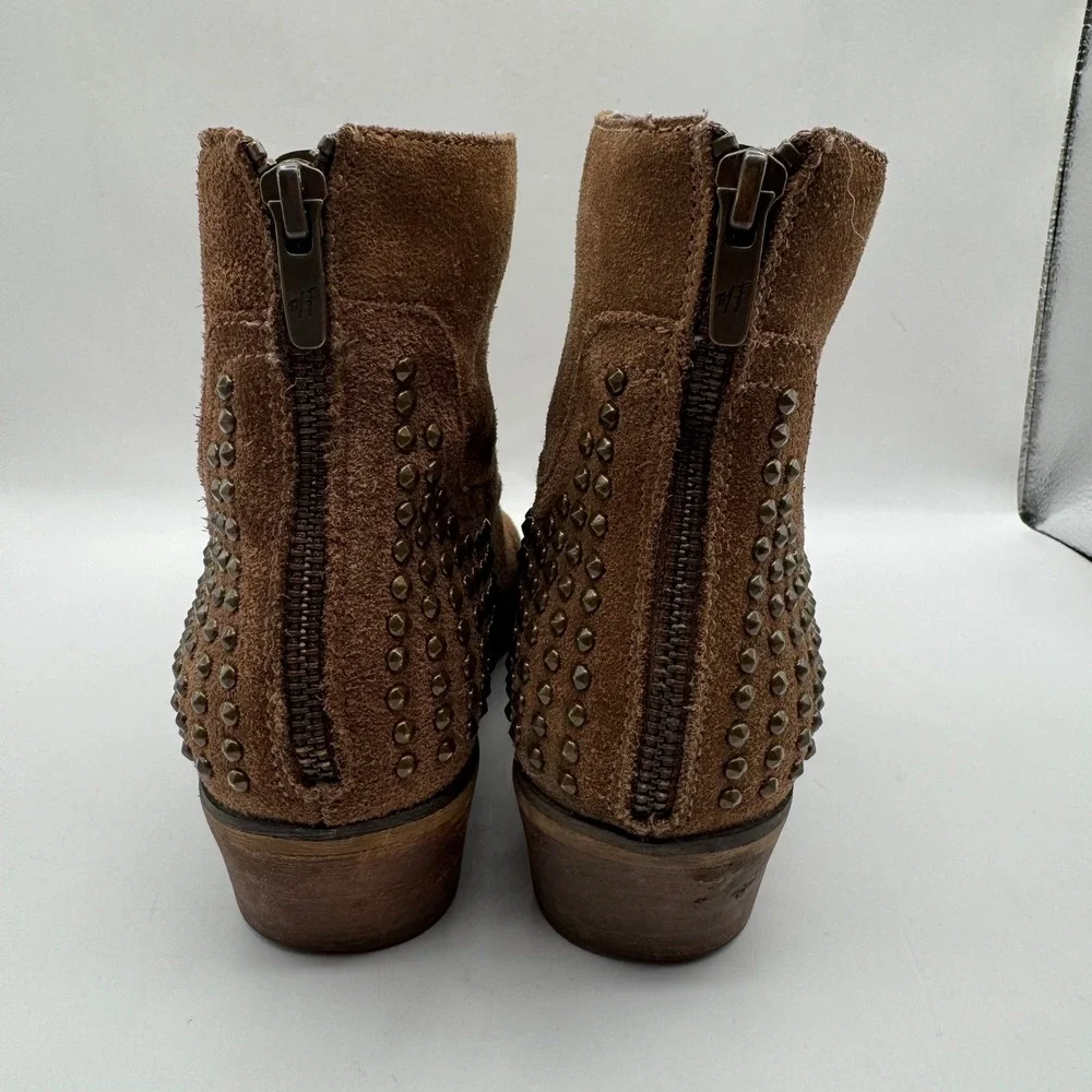 Marc‎ Fisher 8.5M Suede Studded Ankle Boots Womens Brown Western Moto Booties